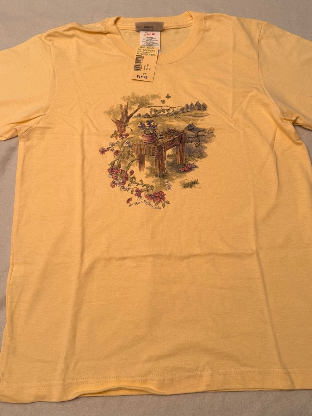 Vintage 90s Northern Reflections Cottage Garden T Shirt NWT Yellow S/P Cotton